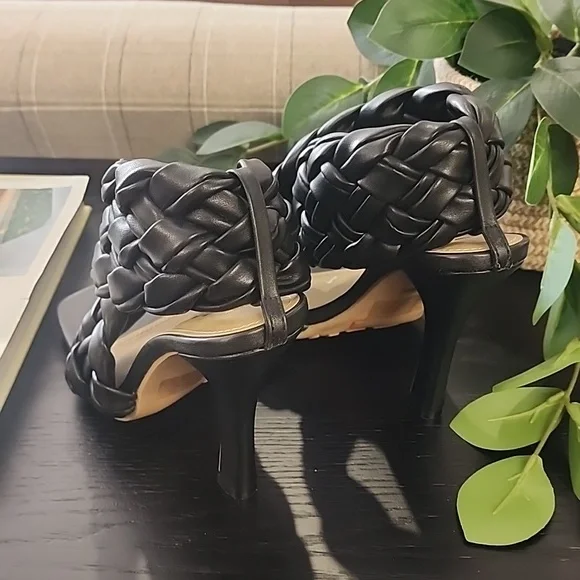 EGO Square Toe Puffy Braided Criss Cross Heels UK 6 US 8 Quilted Vegan Slingback - Picture 13 of 15